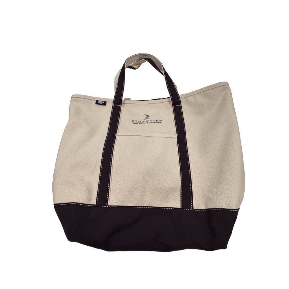 LAND'S END BOAT TOTE LARGE Canvas Beach Bag Navy Trim Blue Stitch See Logo